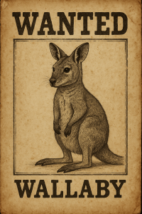20250604_1322_Wallaby Wanted Poster_simple_compose_01jww8f1vhewhv9nr5d3wm03m7